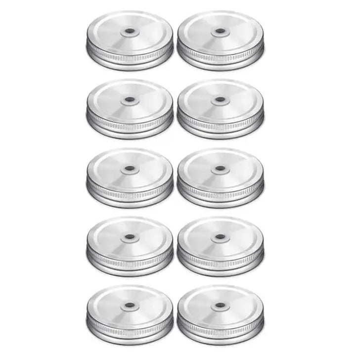 10Pcs 70Mm Stainless Steel Mason Jar Lids with Straw Holes Drinking Jar Lids Drink Bottle Caps for Birthday Party Wedding Favors