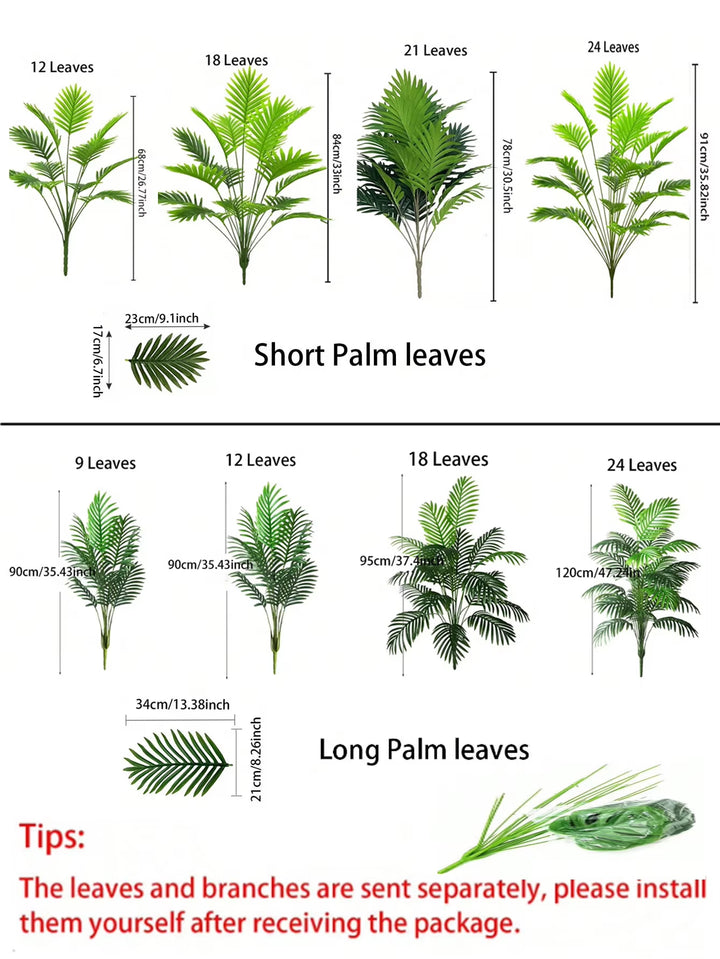 1Pc Large Artificial Palm Plants Leaves Faux Fake Tropical Large Palm Tree Imitation Leaf Home Floor Decoration 70-120Cm