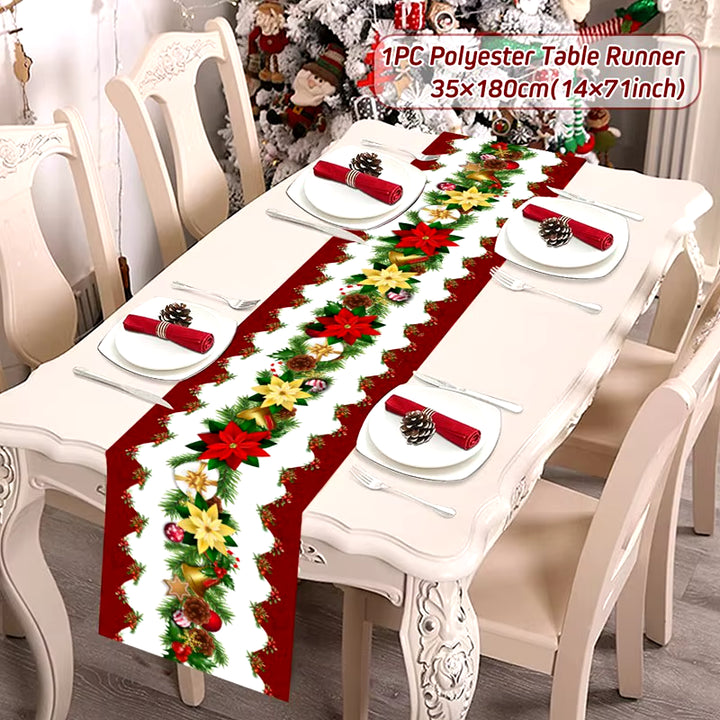 Safflower Pine Leaves Christmas Table Runner Xmas Table Flag Cover Navidad Natal Gifts Christmas Decor New Year 2025 Tablecloth