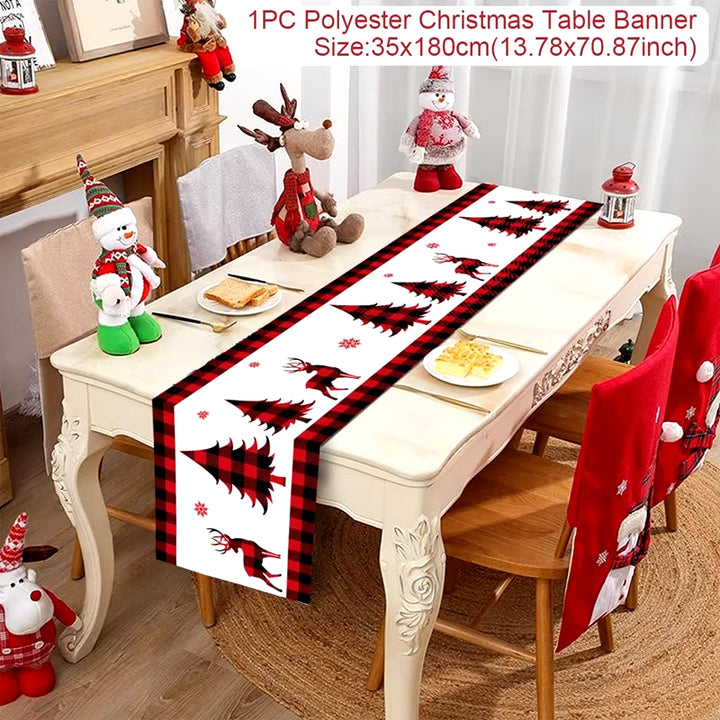 Safflower Pine Leaves Christmas Table Runner Xmas Table Flag Cover Navidad Natal Gifts Christmas Decor New Year 2025 Tablecloth