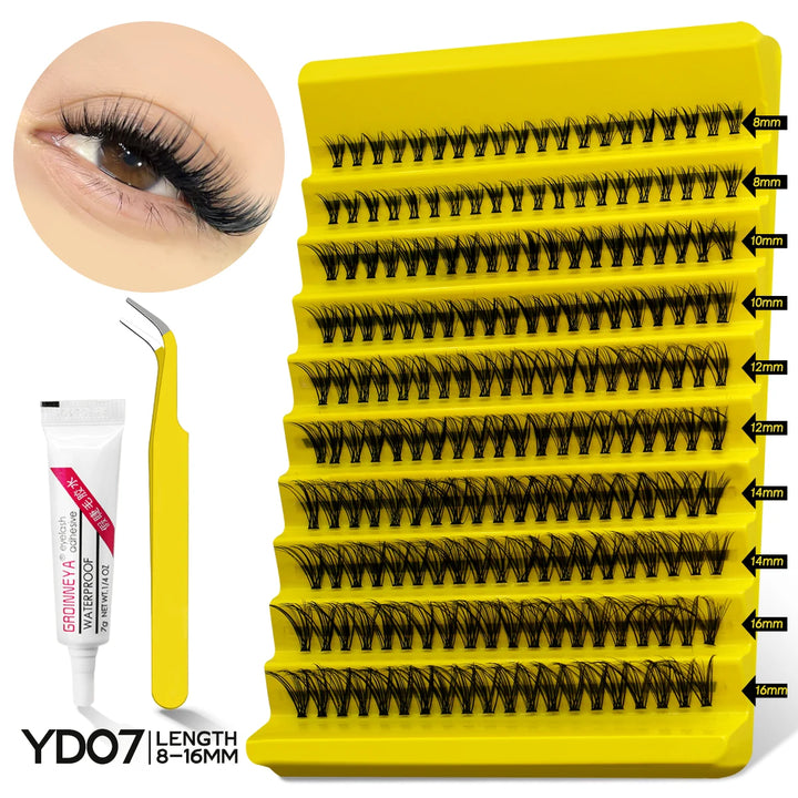 Lash Clusters Kit with Waterproof Strong Hold DIY Lash Extension Kit Lash Bond and Seal and Eyelash Tweezers Makeup