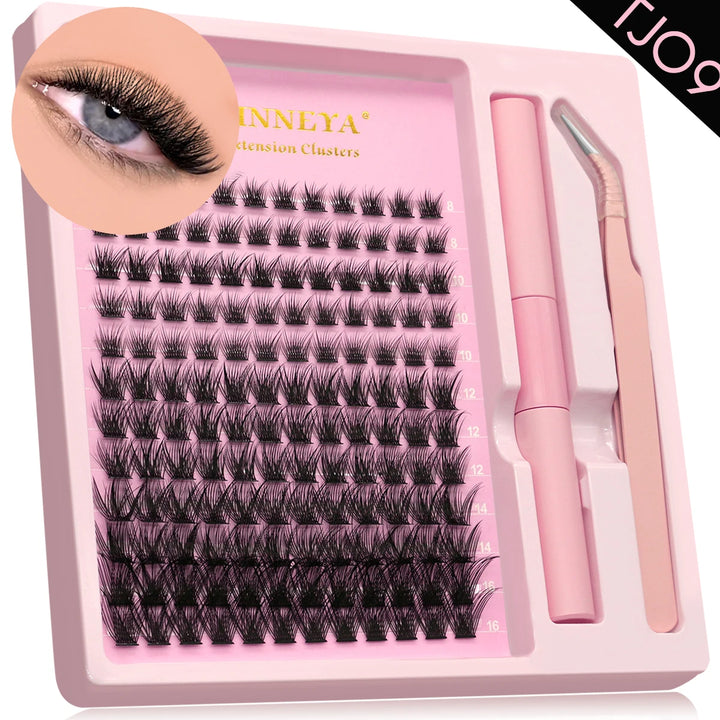 Lash Clusters Kit with Waterproof Strong Hold DIY Lash Extension Kit Lash Bond and Seal and Eyelash Tweezers Makeup