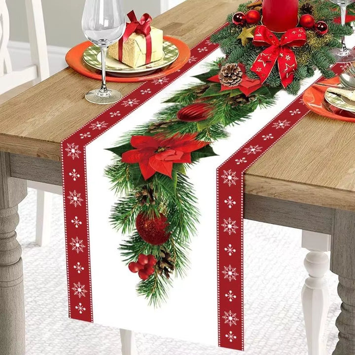 Safflower Pine Leaves Christmas Table Runner Xmas Table Flag Cover Navidad Natal Gifts Christmas Decor New Year 2025 Tablecloth