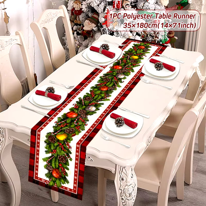 Safflower Pine Leaves Christmas Table Runner Xmas Table Flag Cover Navidad Natal Gifts Christmas Decor New Year 2025 Tablecloth