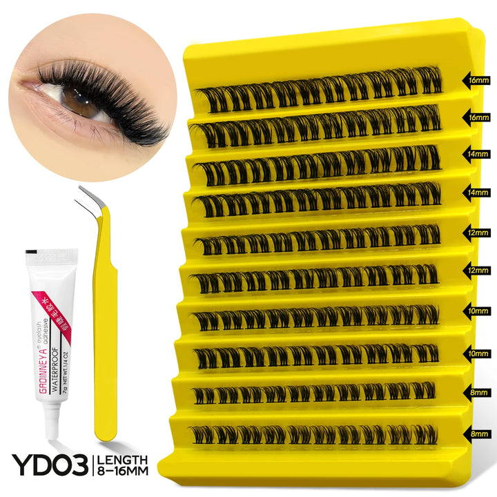 Lash Clusters Kit with Waterproof Strong Hold DIY Lash Extension Kit Lash Bond and Seal and Eyelash Tweezers Makeup