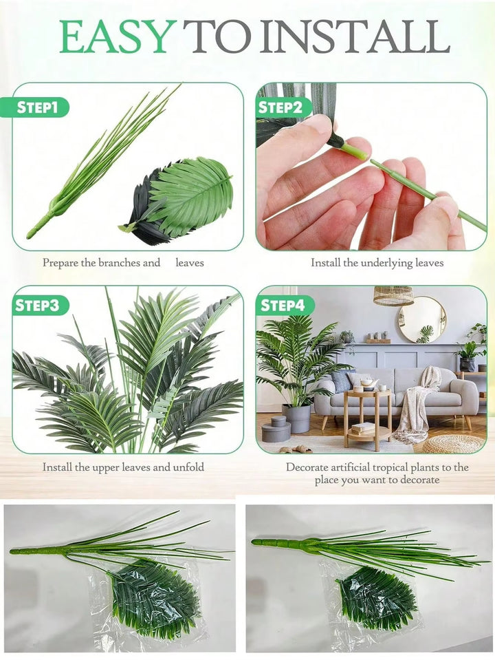 1Pc Large Artificial Palm Plants Leaves Faux Fake Tropical Large Palm Tree Imitation Leaf Home Floor Decoration 70-120Cm