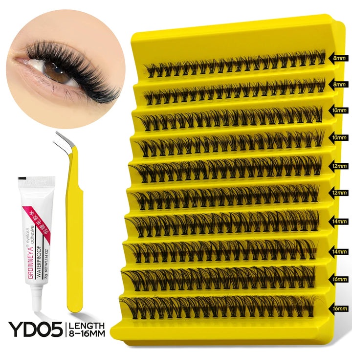 Lash Clusters Kit with Waterproof Strong Hold DIY Lash Extension Kit Lash Bond and Seal and Eyelash Tweezers Makeup