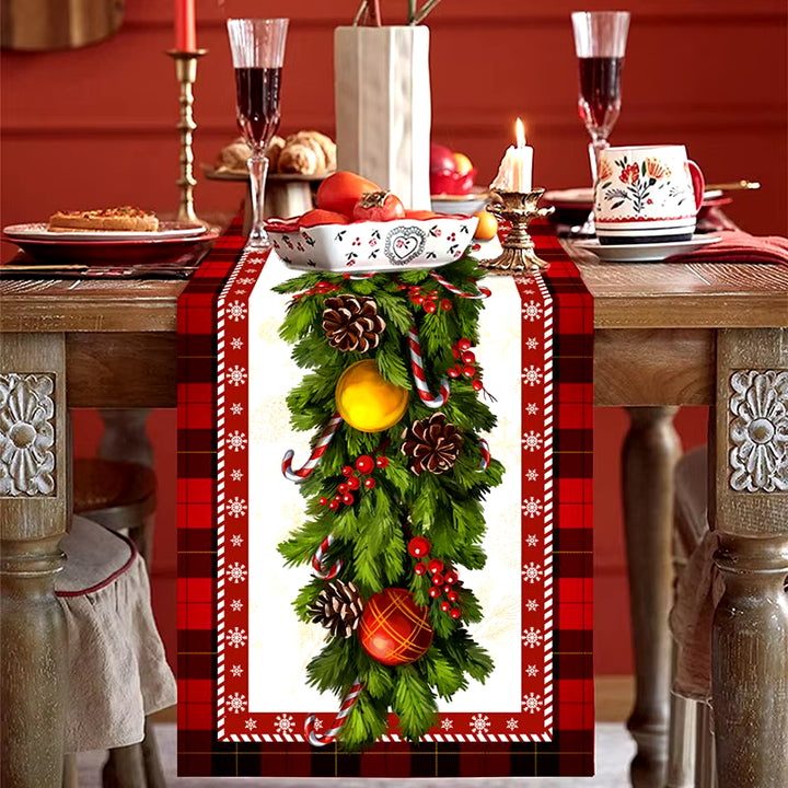 Safflower Pine Leaves Christmas Table Runner Xmas Table Flag Cover Navidad Natal Gifts Christmas Decor New Year 2025 Tablecloth