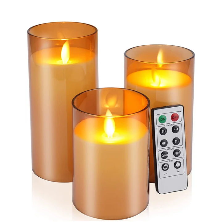 LED Flameless Candles Glass Pillar Wax Flickering Moving Wick Effect Candle Light with Remote for Wedding Festival Decorations